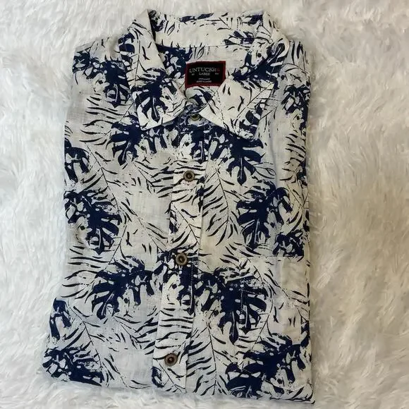 Untuckit Hawaiian Style Button Down %100 Linen Men’s Short Sleeve Large Shirt - Picture 1 of 7